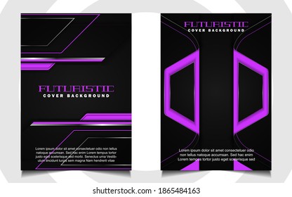 Abstract futuristic cover a4 background template purple technology concept on black shapes. Modern layout vector design can use banner gaming, presentation business, sport poster, automotive event