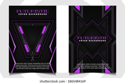 Abstrakte futuristische Abdeckung eines 4-Hintergrund-Template violett Technologie Konzept auf schwarzen Formen. Modernes Layout, Vektordesign kann Banner-Gaming, Präsentationsgeschäft, Sportplakat, Automobil-Event