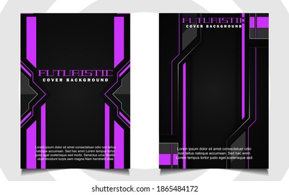 Abstract futuristic cover a4 background template purple technology concept on black shapes. Modern layout vector design can use banner gaming, presentation business, sport poster, automotive event