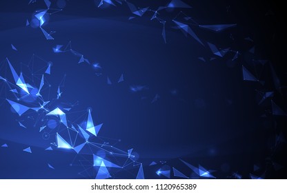 Abstract futuristic curve molecule structure on blue background. Computer network connection vector illustration digital technology concept.