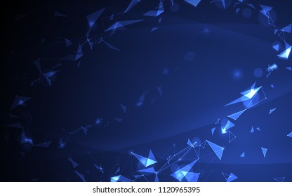 Abstract futuristic curve molecule structure on blue background. Computer network connection vector illustration digital technology concept.