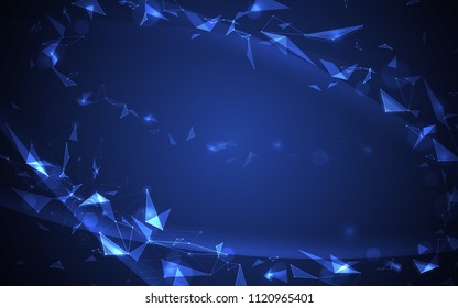 Abstract futuristic curve molecule structure on blue background. Computer network connection vector illustration digital technology concept.