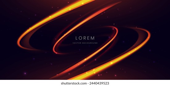 Abstract futuristic curved glowing neon orange light ray on dark background with lighting effect. Vector illustration