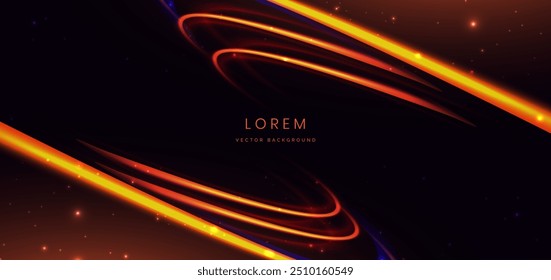 Abstract futuristic curved glowing neon blue and orange light ray on dark background with lighting effect. Vector illustration