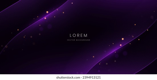 Abstract futuristic curved glowing purple light lines on black background. Vector illustration