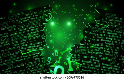 Abstract futuristic cyberspace with a hacked array of binary data, broken falling binary code, matrix background with digits, big data, internet of things