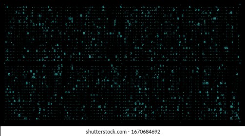 Abstract Futuristic Cyberspace. Hexadecimal Code Matrix Background. Random Hex Code Stream.  Hacking Programming Concept. Artificial Intelligence and Machine Learning. 