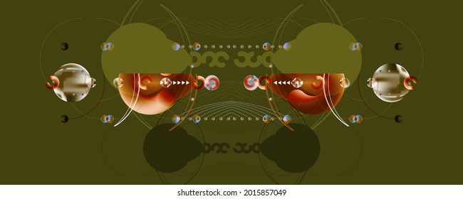 Abstract futuristic Dark background 3d balls vector illustration pearls gentle pastel shades Japanese restrained style. Charm of a jewelry graphic with lines and beads. Stock vector graphics