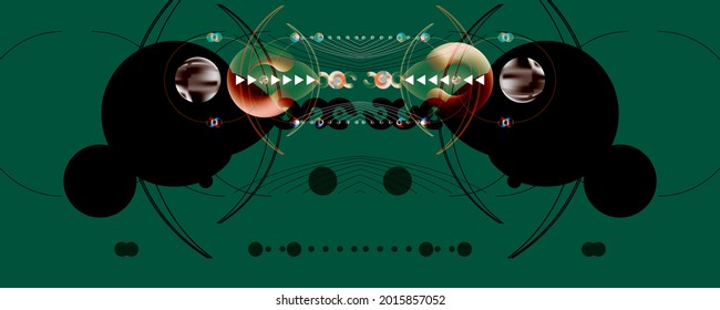 Abstract futuristic Dark background 3d balls vector illustration pearls gentle pastel shades Japanese restrained style. Charm of a jewelry graphic with lines and beads. Stock vector graphics