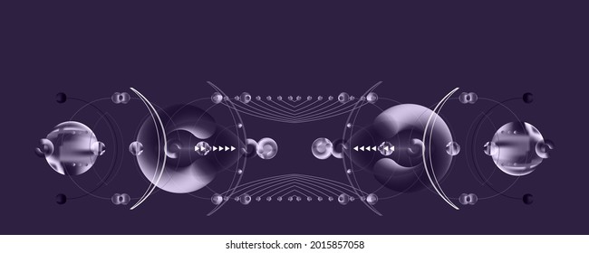 Abstract futuristic Dark background 3d balls vector illustration pearls gentle pastel shades Japanese restrained style. Charm of a jewelry graphic with lines and beads. Stock vector graphics