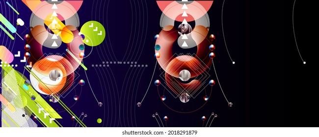 Abstract futuristic Dark background 3d balls vector illustration pearls gentle pastel shades Japanese restrained style. Charm of a jewelry graphic with lines and beads. Stock vector graphics