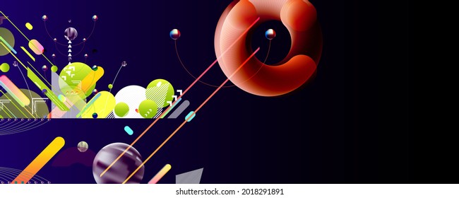 Abstract futuristic Dark background 3d balls vector illustration pearls gentle pastel shades Japanese restrained style. Charm of a jewelry graphic with lines and beads. Stock vector graphics