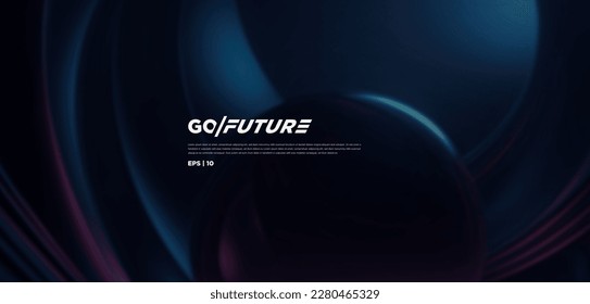 Abstract futuristic dark background with flowing wave design. Dynamic 3d wallpaper neon lights and ai motion lines. Technology backdrop for digital, website, presentation, banner… vector illustration