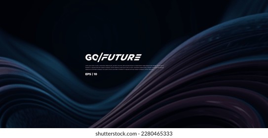 Abstrakter futuristischer dunkler Hintergrund mit fließendem Wellendesign. Dynamische 3D-Tapete Neonleuchten und ai-Bewegungslinien. Technologie-Hintergrund für Digital, Website, Präsentation, Banner... Vektorgrafik.