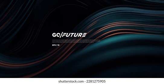 Abstract futuristic dark background with flowing wave design. Dynamic 3d wallpaper neon lights and ai motion lines. Technology backdrop for digital, website, presentation, banner… vector illustration