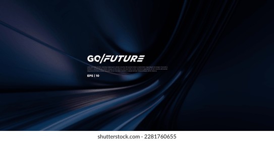 Resumen de fondo oscuro futurista con diseño de olas fluyendo. Luces de neón de papel 3d dinámicas y líneas de túnel ai. Fondo de tecnología para digital, sitio web, presentación, banner... ilustración vectorial