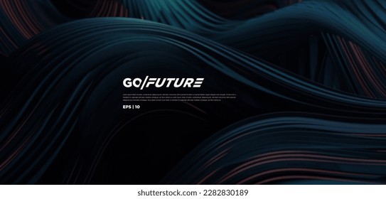 Abstract futuristic dark background with flowing wave design. Dynamic 3d wallpaper neon lights and ai motion lines. Technology backdrop for digital, website, presentation, banner… vector illustration