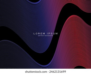 Abstract futuristic dark background with waving gradient design. Realistic 3d wallpaper with luxurious flowing lines. Elegant background for posters, websites, brochures, cards, banners, apps, etc.