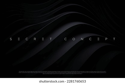 Abstract futuristic dark black background with waved design. Realistic 3d wallpaper with luxury flowing lines. Elegant backdrop for poster, website, brochure, banner, app etc… vector illustration 