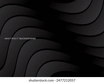 Abstract futuristic dark black background with wave design. Realistic 3d wallpaper with luxurious flowing lines. Perfect background for posters, websites, brochures, banners, applications, etc.