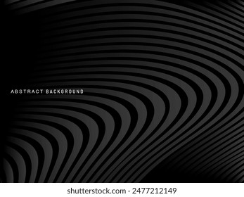 Abstract futuristic dark black background with wave design. Realistic 3d wallpaper with luxurious flowing lines. Perfect background for posters, websites, brochures, banners, applications, etc.