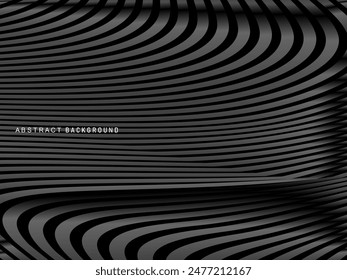 Abstract futuristic dark black background with wave design. Realistic 3d wallpaper with luxurious flowing lines. Perfect background for posters, websites, brochures, banners, applications, etc.