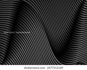 Abstract futuristic dark black background with wave design. Realistic 3d wallpaper with luxurious flowing lines. Perfect background for posters, websites, brochures, banners, applications, etc.
