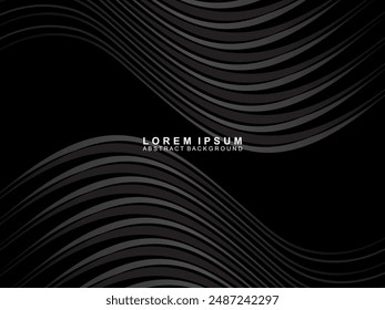 Abstract futuristic dark black background with modern design. Realistic 3d wallpaper with luxurious flowing lines. Elegant background for posters, websites, brochures, cards, banners, apps, etc.