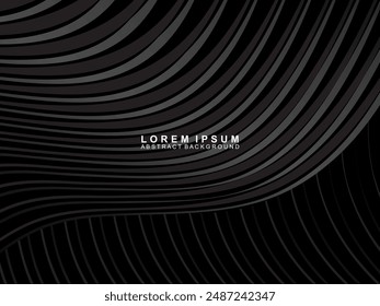 Abstract futuristic dark black background with modern design. Realistic 3d wallpaper with luxurious flowing lines. Elegant background for posters, websites, brochures, cards, banners, apps, etc.