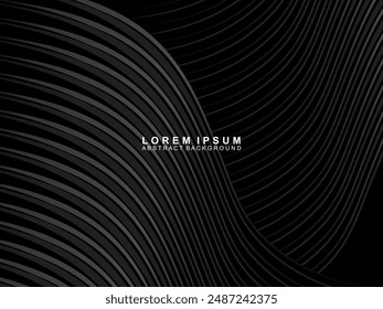 Abstract futuristic dark black background with modern design. Realistic 3d wallpaper with luxurious flowing lines. Elegant background for posters, websites, brochures, cards, banners, apps, etc.