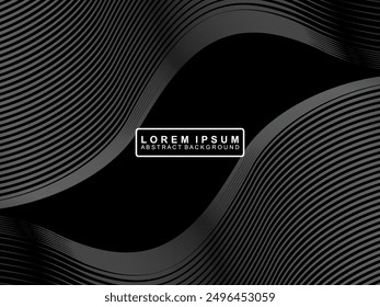 Abstract futuristic dark black background with wave design. Realistic 3d wallpaper with luxurious flowing lines. Perfect background for posters, technology, brochures, banners, applications, etc.