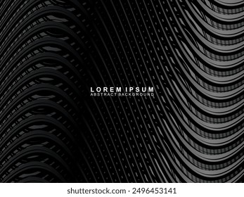 Abstract futuristic dark black background with wave design. Realistic 3d wallpaper with luxurious flowing lines. Perfect background for posters, technology, brochures, banners, applications, etc.