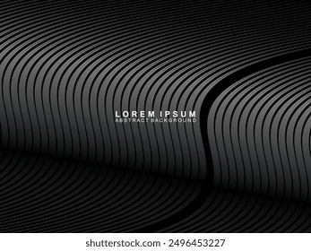 Abstract futuristic dark black background with wave design. Realistic 3d wallpaper with luxurious flowing lines. Perfect background for posters, technology, brochures, banners, applications, etc.
