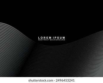 Abstract futuristic dark black background with wave design. Realistic 3d wallpaper with luxurious flowing lines. Perfect background for posters, technology, brochures, banners, applications, etc.
