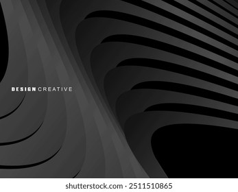 Abstract futuristic dark black background with wave design. Realistic 3d wallpaper with luxurious flowing lines. Perfect background for posters, websites, brochures, banners, applications, etc.