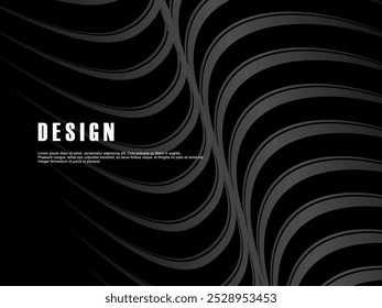Abstrato futurista fundo preto escuro com design de luxo. Papel de parede 3d realista com linhas de fluxo luxuosas. Fundo elegante para cartazes, sites, brochuras, cartões, banners, aplicativos, etc.