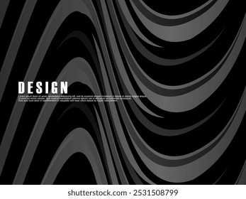 Abstract futuristic dark black background with wave design. Realistic 3d wallpaper with luxurious flowing lines. Perfect background for posters, websites, brochures, banners, applications, etc.