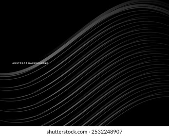 Abstract futuristic dark black background with wave design. Realistic 3d wallpaper with luxurious flowing lines. Perfect background for posters, websites, brochures, banners, applications, etc.