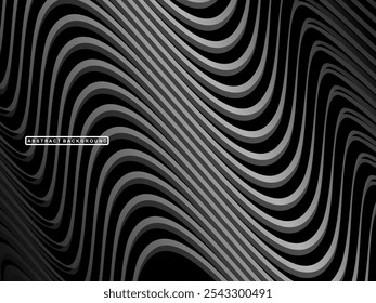 Abstract futuristic dark black background with wave design. Realistic 3d wallpaper with luxurious flowing lines. Perfect background for posters, websites, brochures, banners, applications, etc.