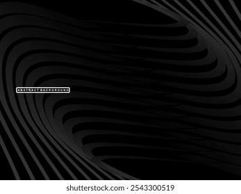 Abstract futuristic dark black background with wave design. Realistic 3d wallpaper with luxurious flowing lines. Perfect background for posters, websites, brochures, banners, applications, etc.