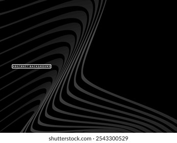 Abstract futuristic dark black background with wave design. Realistic 3d wallpaper with luxurious flowing lines. Perfect background for posters, websites, brochures, banners, applications, etc.