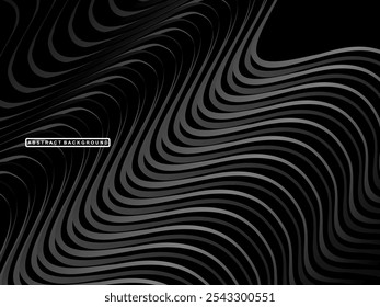 Abstract futuristic dark black background with wave design. Realistic 3d wallpaper with luxurious flowing lines. Perfect background for posters, websites, brochures, banners, applications, etc.