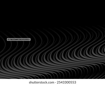 Abstract futuristic dark black background with wave design. Realistic 3d wallpaper with luxurious flowing lines. Perfect background for posters, websites, brochures, banners, applications, etc.