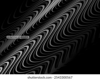 Abstrato futurista fundo preto escuro com design de onda. Papel de parede 3d realista com linhas de fluxo luxuosas. Fundo perfeito para cartazes, sites, brochuras, banners, aplicações, etc.