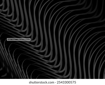 Abstract futuristic dark black background with wave design. Realistic 3d wallpaper with luxurious flowing lines. Perfect background for posters, websites, brochures, banners, applications, etc.