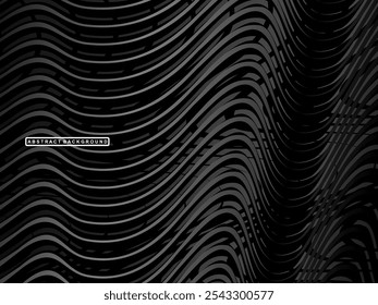 Abstract futuristic dark black background with wave design. Realistic 3d wallpaper with luxurious flowing lines. Perfect background for posters, websites, brochures, banners, applications, etc.