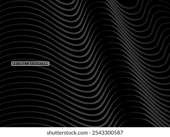Abstract futuristic dark black background with wave design. Realistic 3d wallpaper with luxurious flowing lines. Perfect background for posters, websites, brochures, banners, applications, etc.
