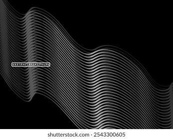 Abstract futuristic dark black background with wave design. Realistic 3d wallpaper with luxurious flowing lines. Perfect background for posters, websites, brochures, banners, applications, etc.