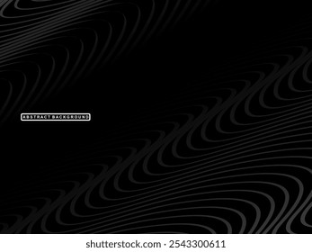 Abstract futuristic dark black background with wave design. Realistic 3d wallpaper with luxurious flowing lines. Perfect background for posters, websites, brochures, banners, applications, etc.