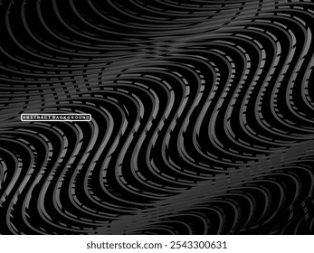 Abstract futuristic dark black background with wave design. Realistic 3d wallpaper with luxurious flowing lines. Perfect background for posters, websites, brochures, banners, applications, etc.